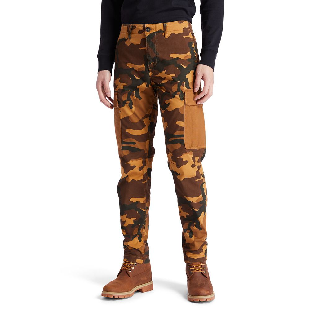 Timberland Παντελονια Ανδρικα Καφε - Lovell Lake Slim Tapered Camo Cargo - Greece 0436291-LQ